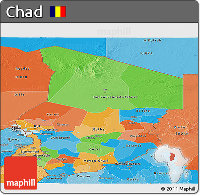 Political Panoramic Map of Chad, political shades outside