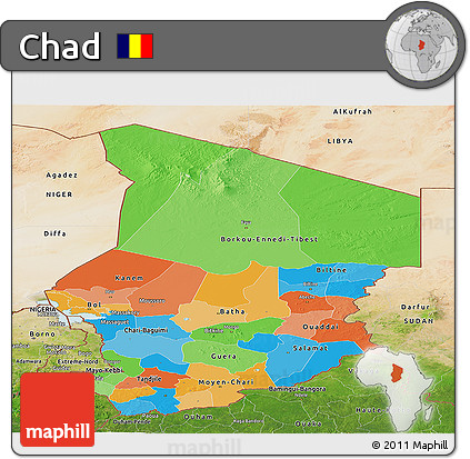 Political Panoramic Map of Chad, satellite outside