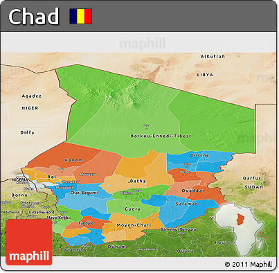 Political Panoramic Map of Chad, satellite outside