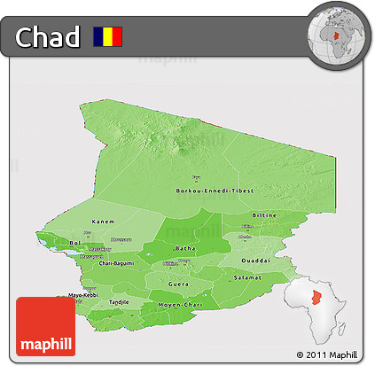Political Shades Panoramic Map of Chad, cropped outside