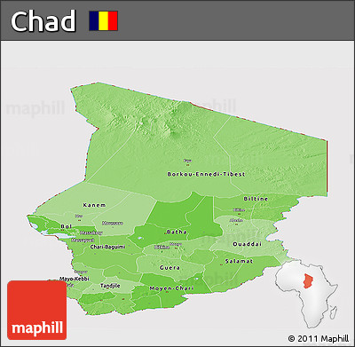 Political Shades Panoramic Map of Chad, cropped outside