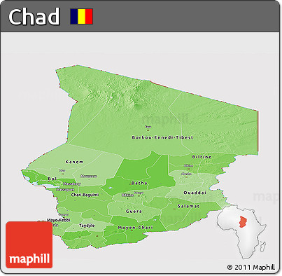 Political Shades Panoramic Map of Chad, cropped outside