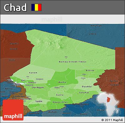Political Shades Panoramic Map of Chad, darken