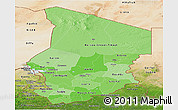 Political Shades Panoramic Map of Chad, satellite outside