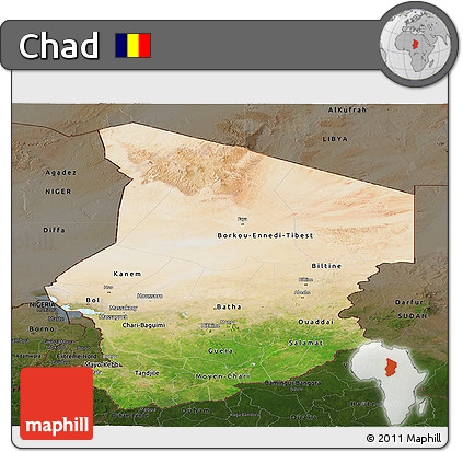 Satellite Panoramic Map of Chad, darken