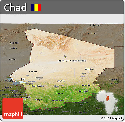 Satellite Panoramic Map of Chad, darken