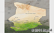 Satellite Panoramic Map of Chad, darken, semi-desaturated