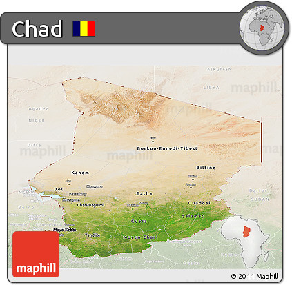 Satellite Panoramic Map of Chad, lighten