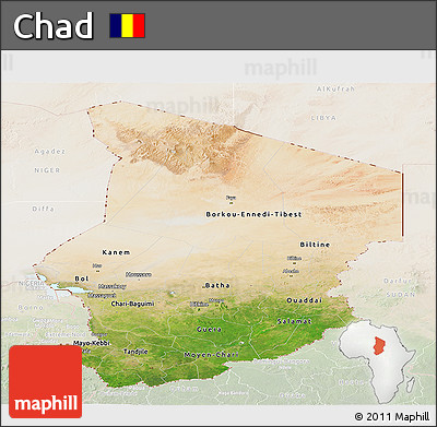 Satellite Panoramic Map of Chad, lighten