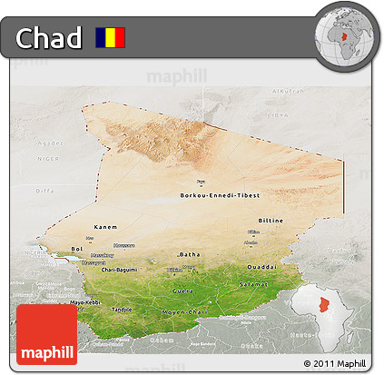 Satellite Panoramic Map of Chad, lighten, semi-desaturated