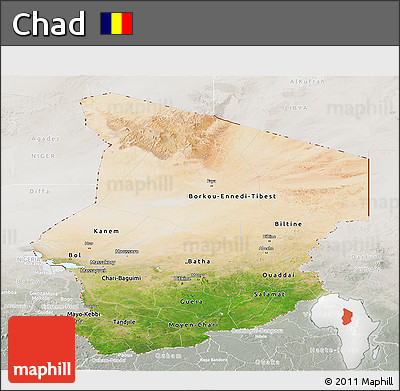 Satellite Panoramic Map of Chad, lighten, semi-desaturated