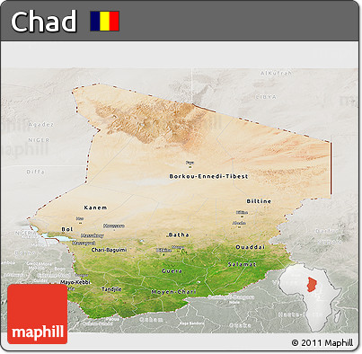 Satellite Panoramic Map of Chad, lighten, semi-desaturated