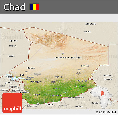 Satellite Panoramic Map of Chad, shaded relief outside