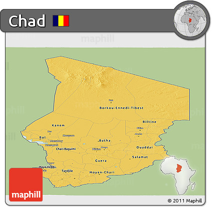 Savanna Style Panoramic Map of Chad, single color outside