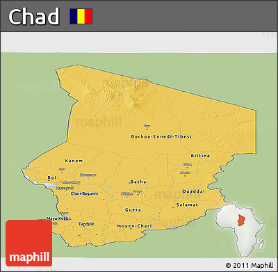 Savanna Style Panoramic Map of Chad, single color outside