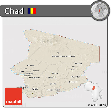 Shaded Relief Panoramic Map of Chad, cropped outside