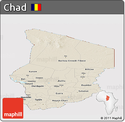 Shaded Relief Panoramic Map of Chad, cropped outside