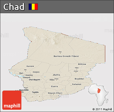 Shaded Relief Panoramic Map of Chad, cropped outside