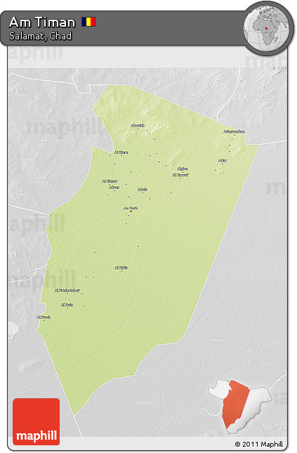Physical 3D Map of Am Timan, lighten, desaturated