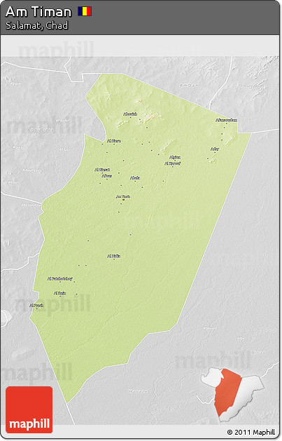 Physical 3D Map of Am Timan, lighten, desaturated