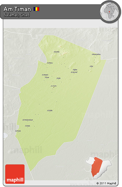 Physical 3D Map of Am Timan, lighten, semi-desaturated