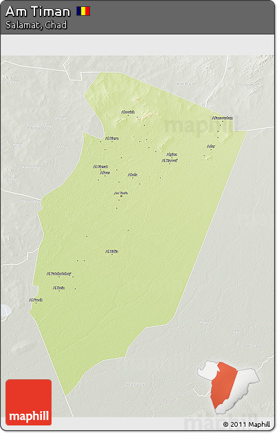 Physical 3D Map of Am Timan, lighten, semi-desaturated
