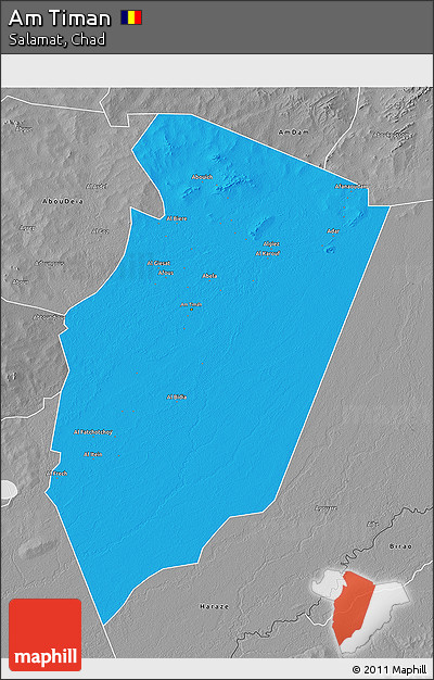 Political 3D Map of Am Timan, desaturated