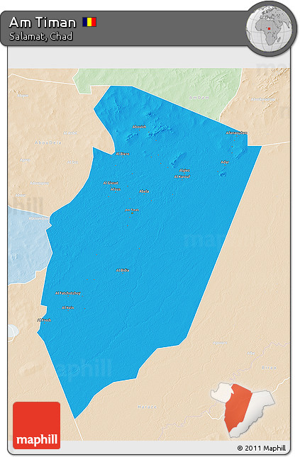 Political 3D Map of Am Timan, lighten