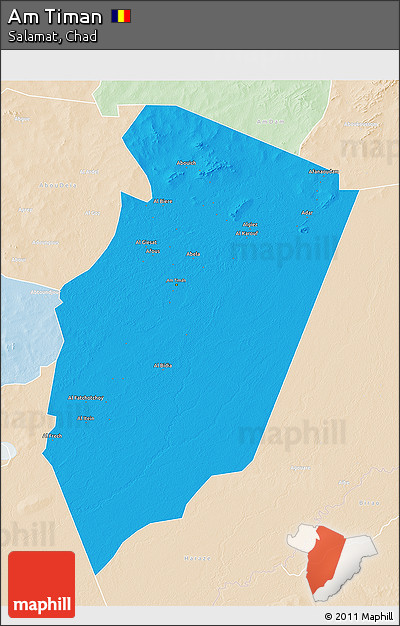 Political 3D Map of Am Timan, lighten