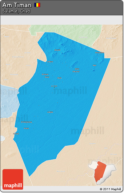 Political 3D Map of Am Timan, lighten