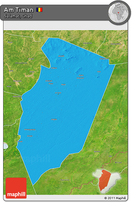 Political 3D Map of Am Timan, satellite outside