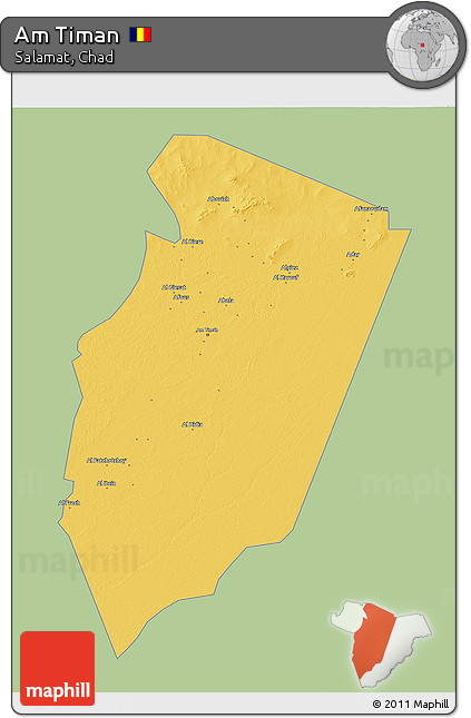 Savanna Style 3D Map of Am Timan, single color outside
