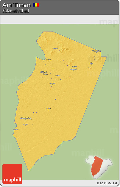 Savanna Style 3D Map of Am Timan, single color outside