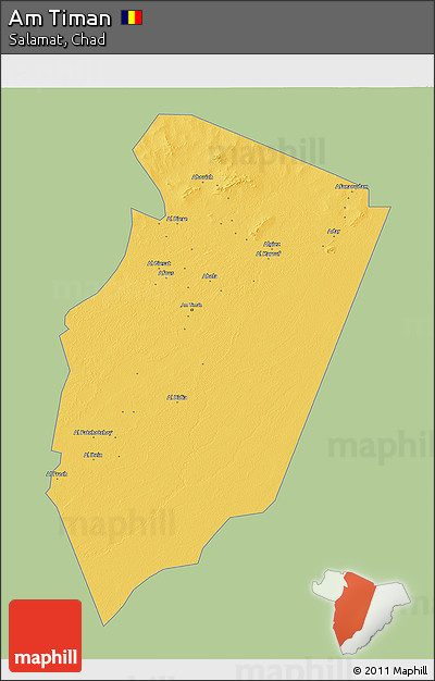 Savanna Style 3D Map of Am Timan, single color outside