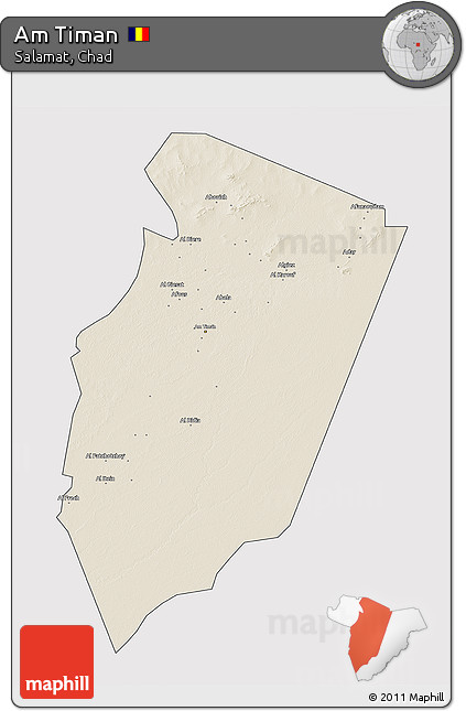 Shaded Relief 3D Map of Am Timan, cropped outside