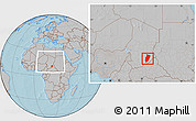Gray Location Map of Am Timan, within the entire country, hill shading