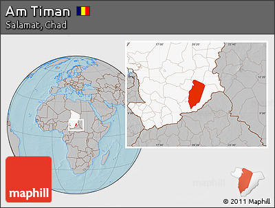 Gray Location Map of Am Timan, highlighted country, hill shading