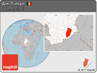 Gray Location Map of Am Timan, highlighted country, hill shading