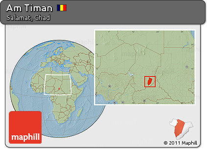 Savanna Style Location Map of Am Timan, within the entire country, hill shading