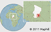 Savanna Style Location Map of Am Timan, highlighted country, highlighted parent region, within the entire country, hill shading
