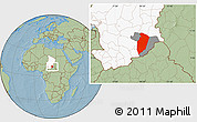 Savanna Style Location Map of Am Timan, highlighted country, highlighted parent region, hill shading