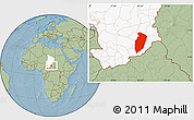 Savanna Style Location Map of Am Timan, highlighted country, hill shading