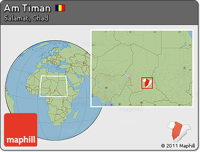 Savanna Style Location Map of Am Timan, highlighted parent region, within the entire country