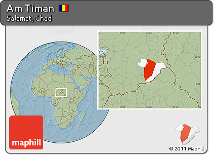 Savanna Style Location Map of Am Timan, highlighted parent region, hill shading