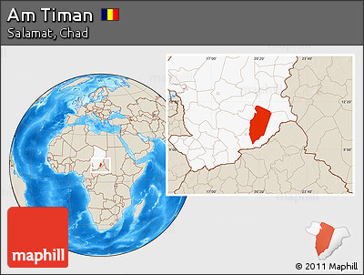 Shaded Relief Location Map of Am Timan, highlighted country