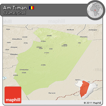 Physical Panoramic Map of Am Timan, shaded relief outside
