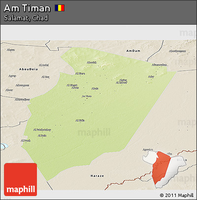 Physical Panoramic Map of Am Timan, shaded relief outside