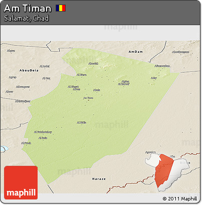Physical Panoramic Map of Am Timan, shaded relief outside
