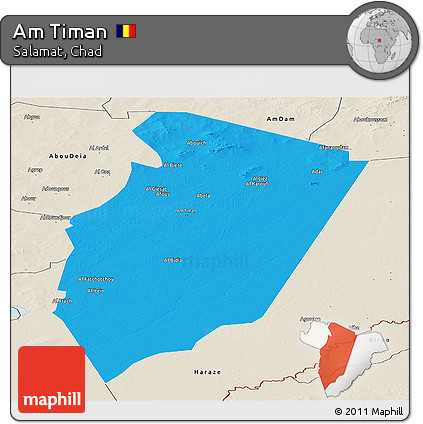 Political Panoramic Map of Am Timan, shaded relief outside