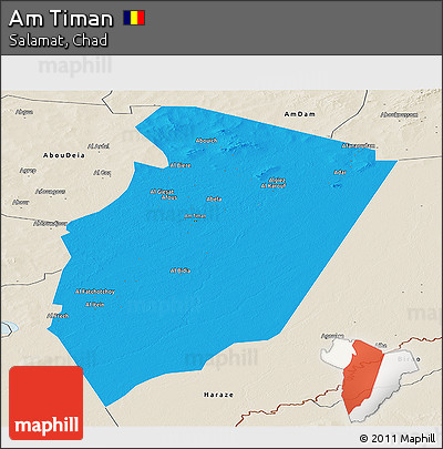 Political Panoramic Map of Am Timan, shaded relief outside